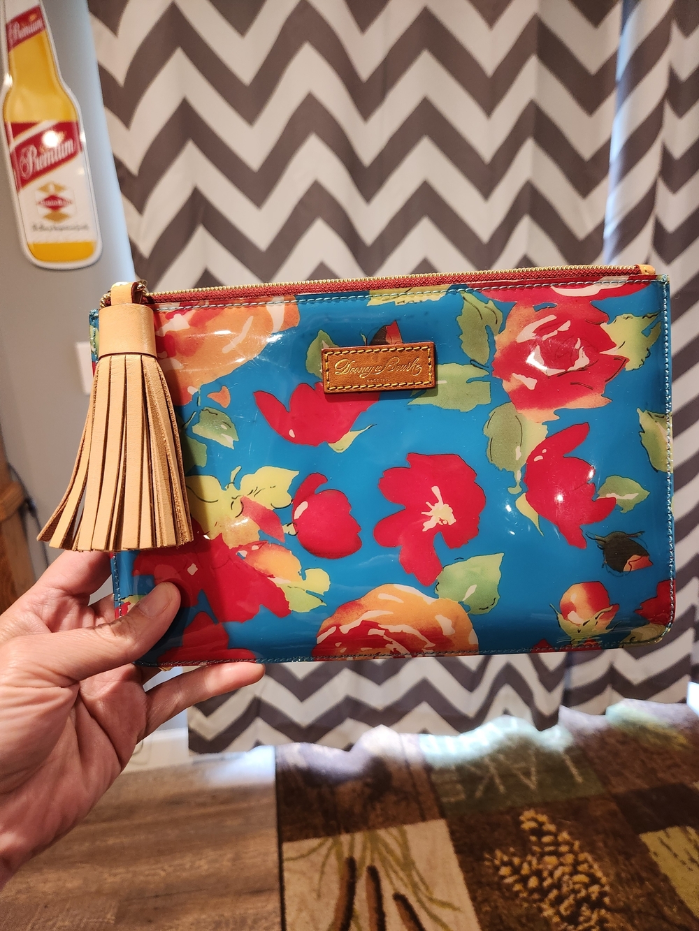 Dooney & Bourke Blue Floral Patent Leather Clutch